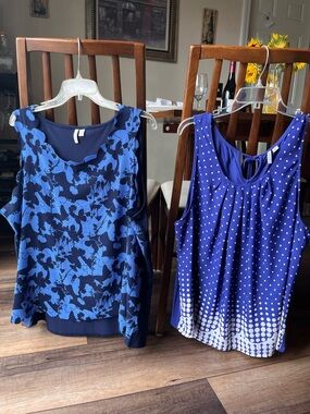 Elle Blue Floral & Blue/White Dot Sleeveless Tops in Size XXL! Two pretty tops!